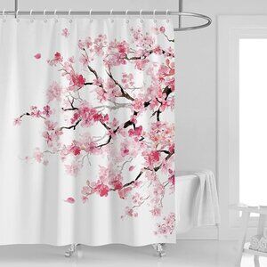 Pink cherry shower curtain floral 60''W x 72''L